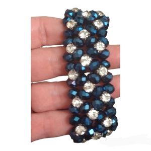 Beautiful blue & clear rhinestone crystal silver stretch bracelet